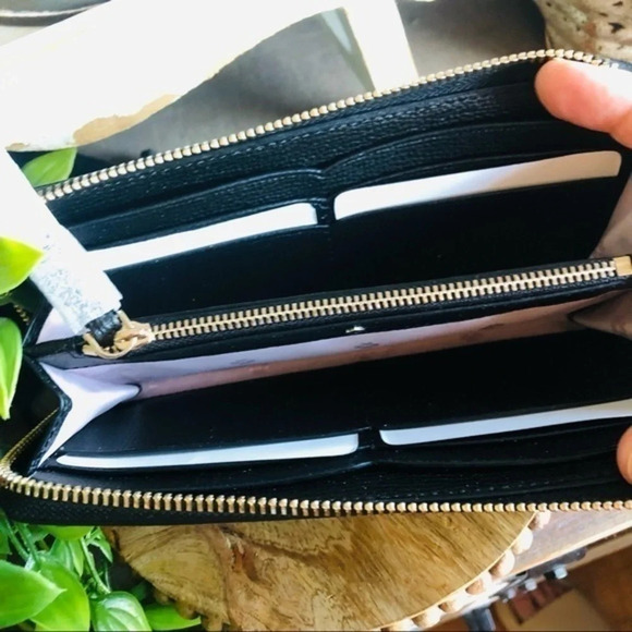Kate Spade New York Women Kate Spade Crossgrain Leather Slim Continental Wallet Black Zip Around NWT